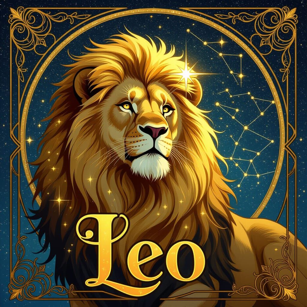 Leo Constellation: Regal Lion in Art Nouveau Style