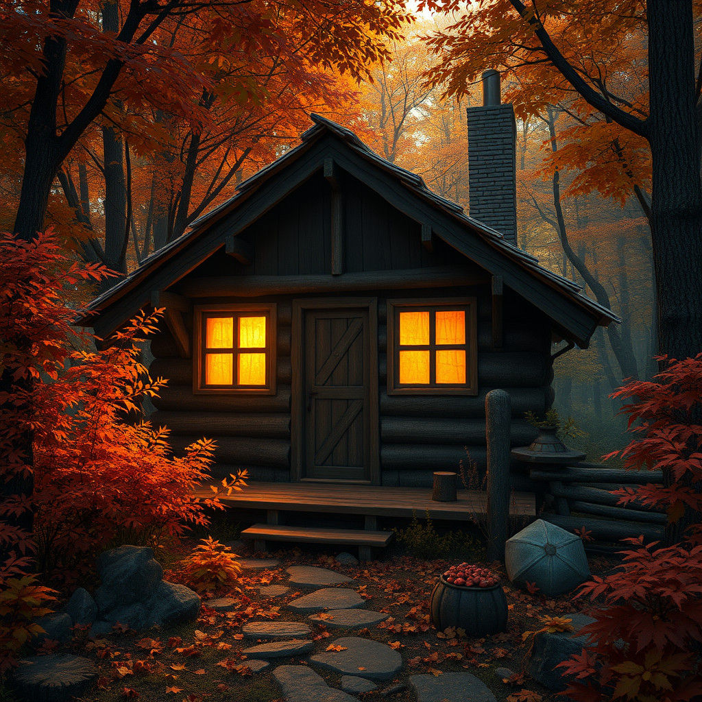 Autumn Hut: Fantasy Landscape in Matte Painting Style
