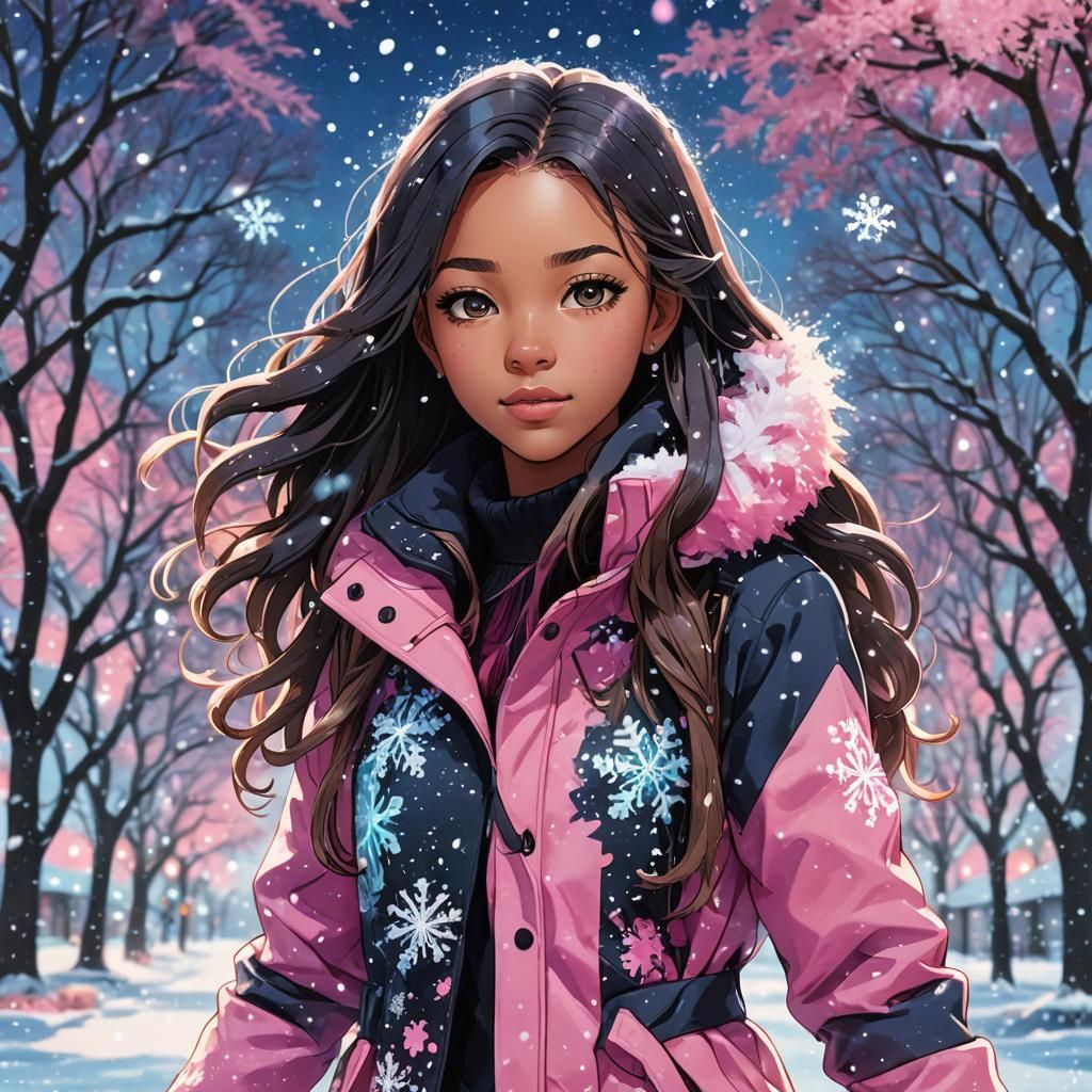 Blasian Girl in Winter Coat: Anime Manga Scan