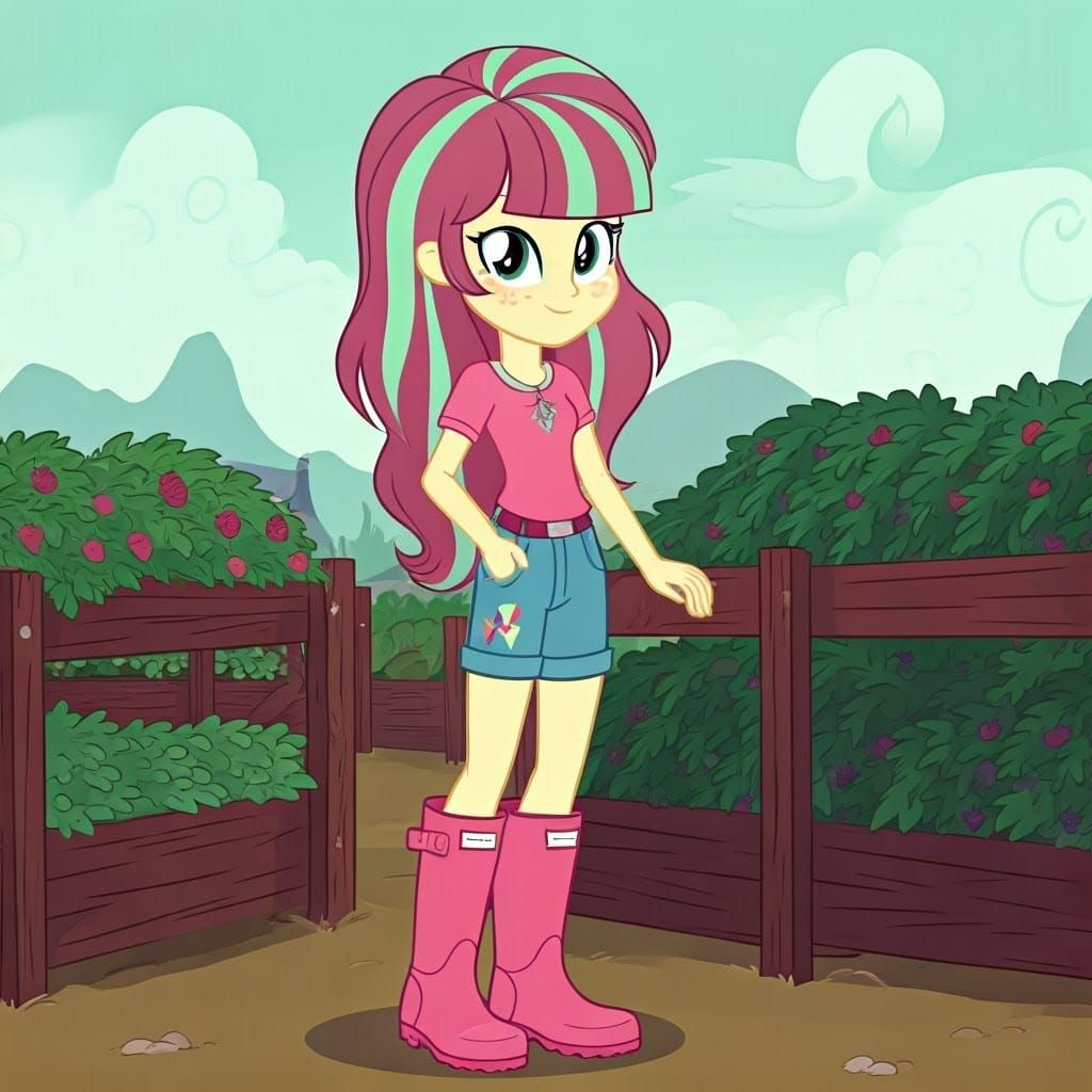 Freckled Woman with Rose Hair on Berry Farm