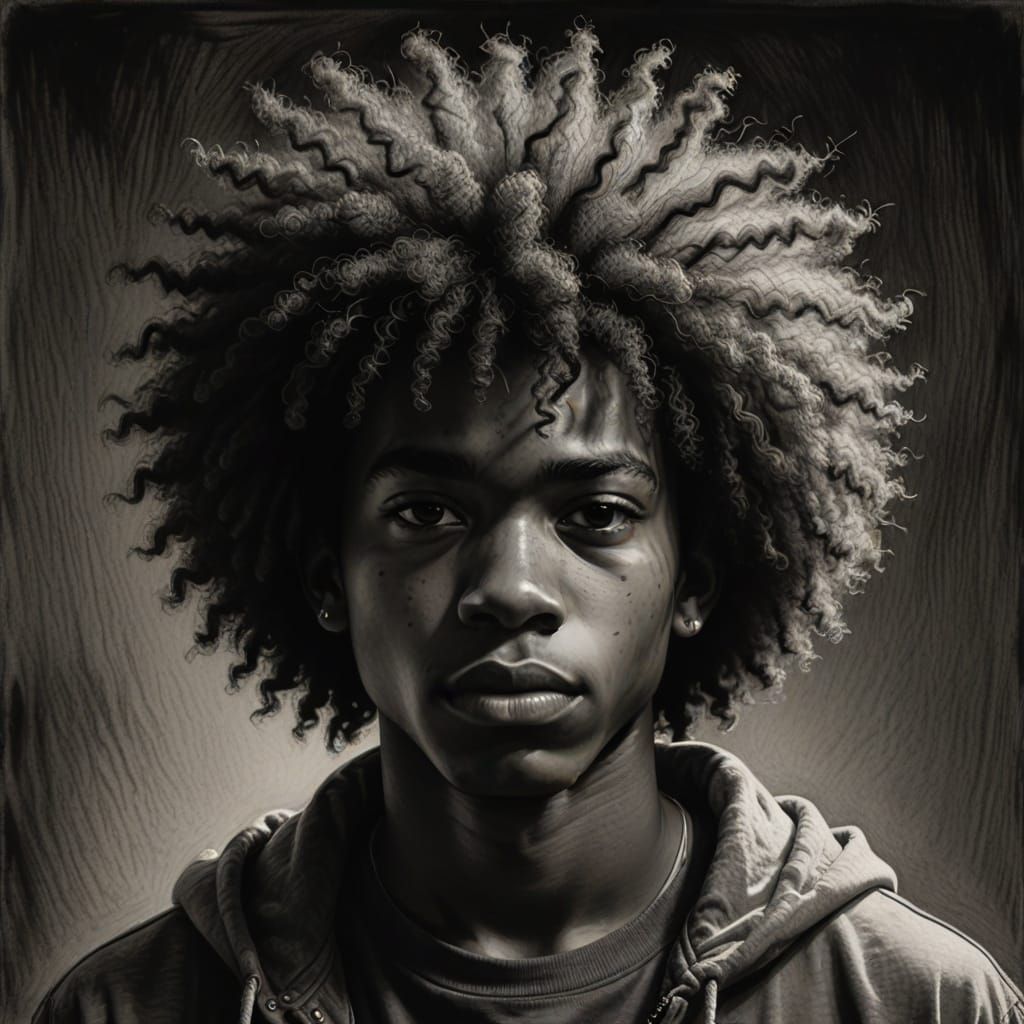 Hyperrealistic Charcoal Portrait of an African American Teen...