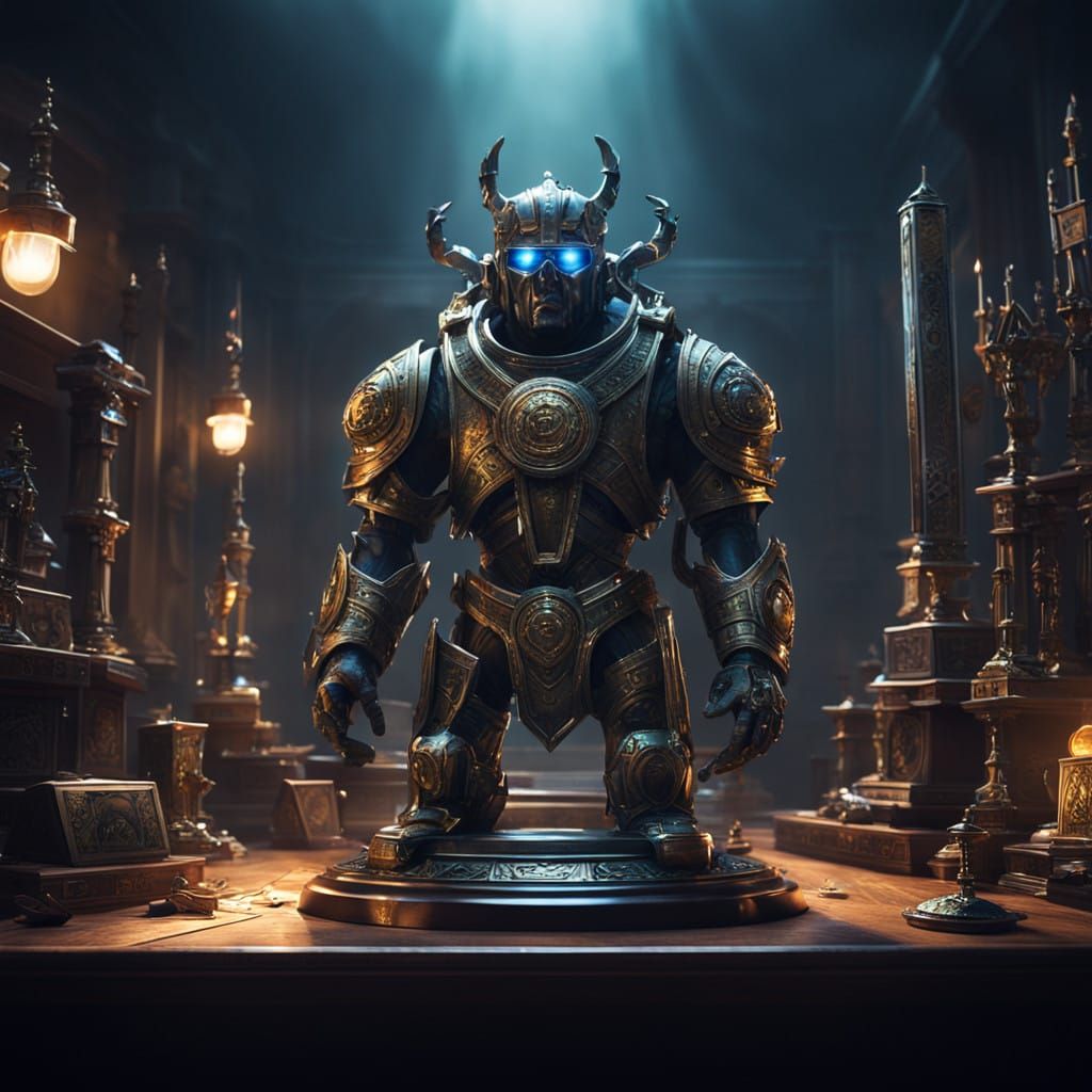 Ornate Trophy in Smoky, Dimly Lit Room