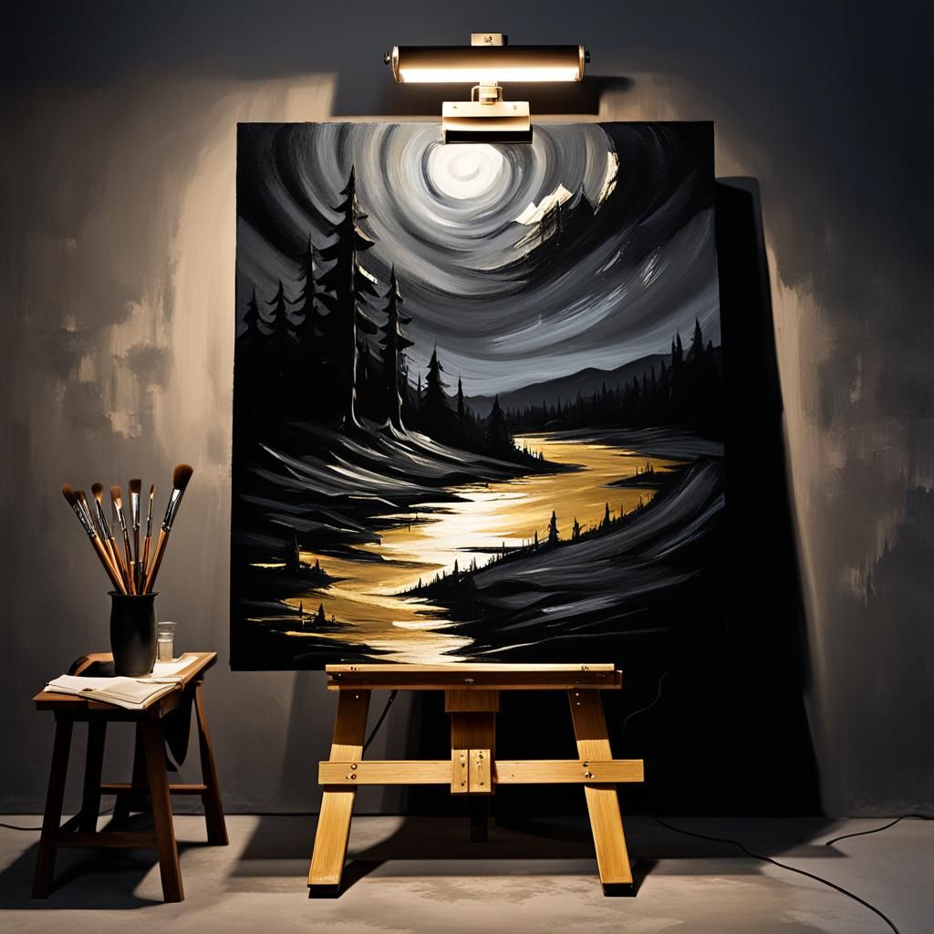 Grunge Black Painting with Golden Highlights
