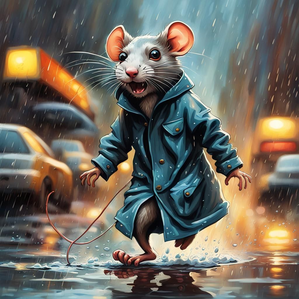 Rat in Raincoat: Children's Illustration in Oil Paint Style