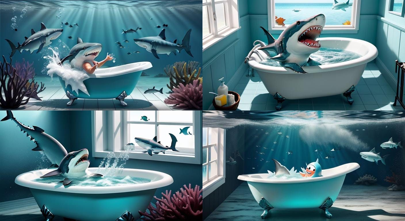 Cute Baby Shark in Metal Tub as Pixar Art