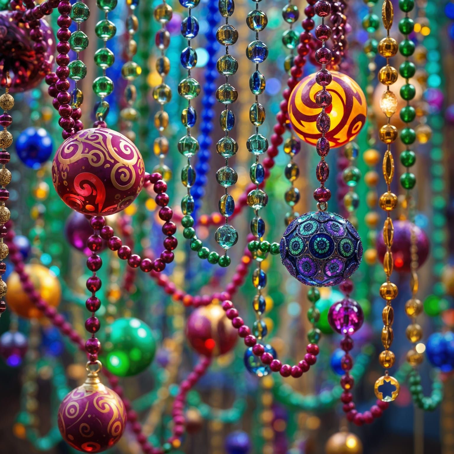 Vibrant Mardi Gras Beads in Fantastical Celebration