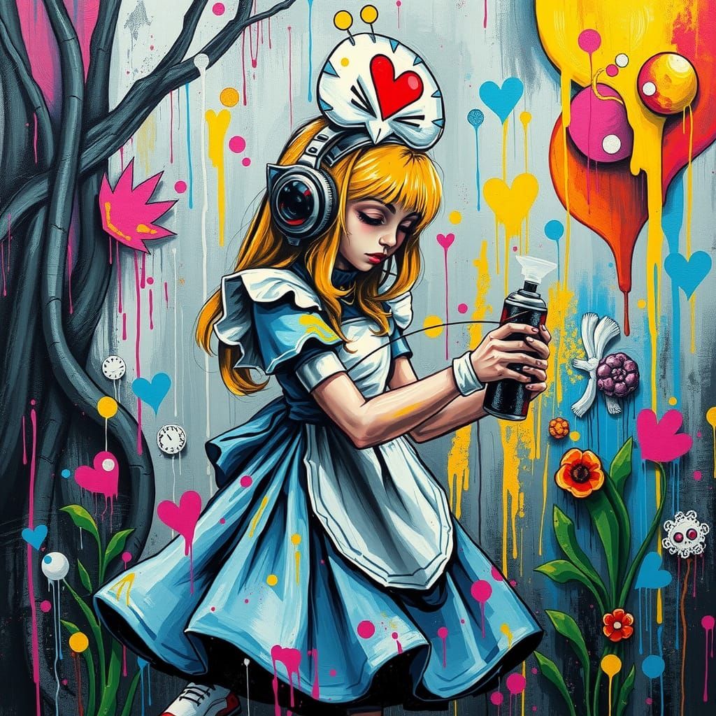 Cyberpunk Alice in Wonderland Spray Painting