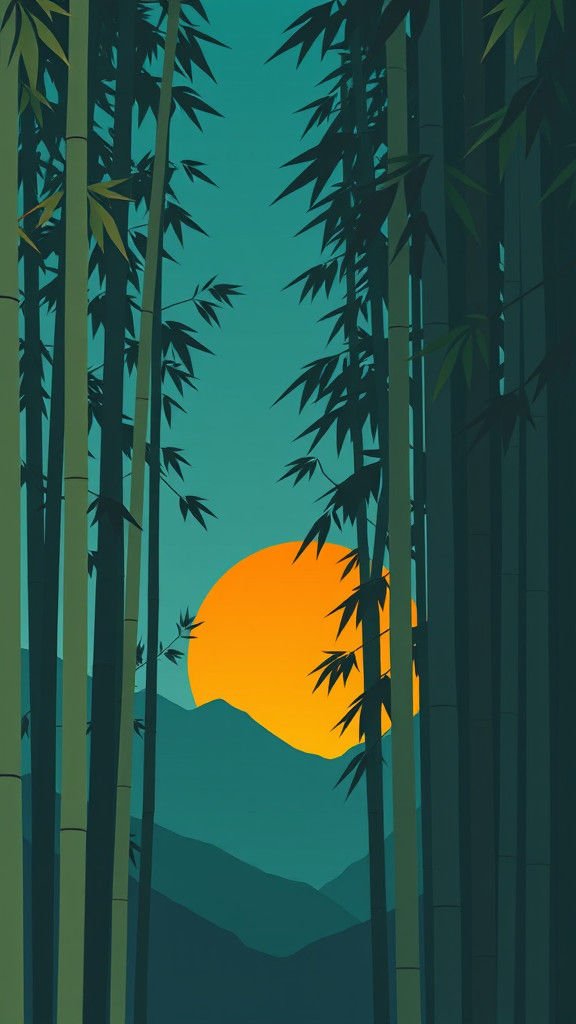 Japanese Bamboo Forest Poster Art in Woodcut Style