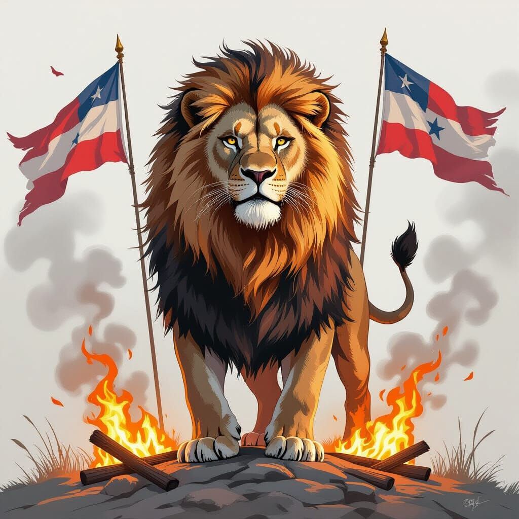 Roaring Lion with Fiery Mane Pencil Sketch