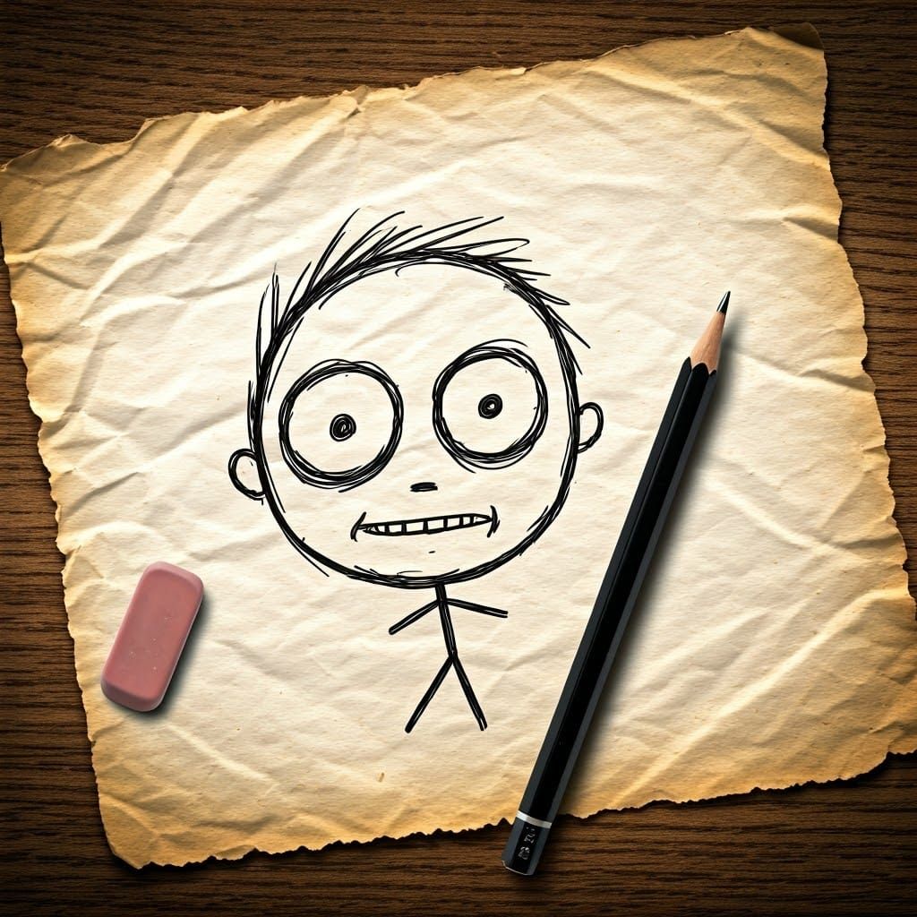 Child's Naive Drawing of a Face in Graphite