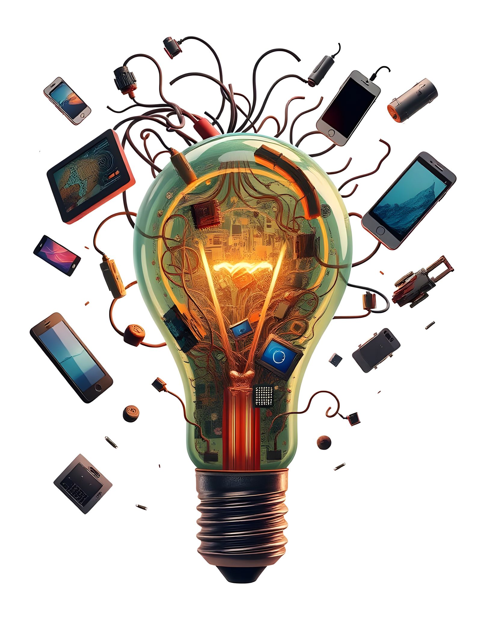 Idea Lightbulb with Technology Icons in Detailed Matte Paint...