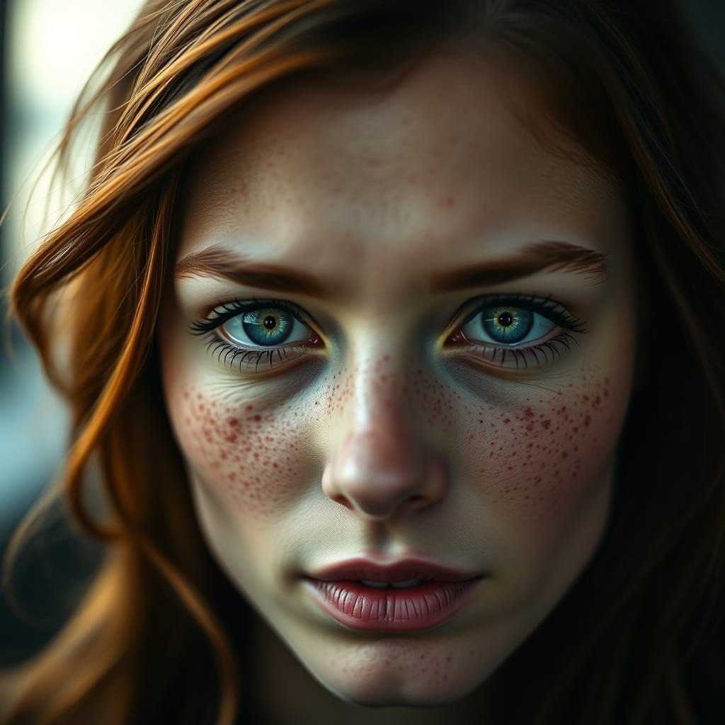 Enchanting Portrait of a Woman with Emerald Eyes and Auburn ...