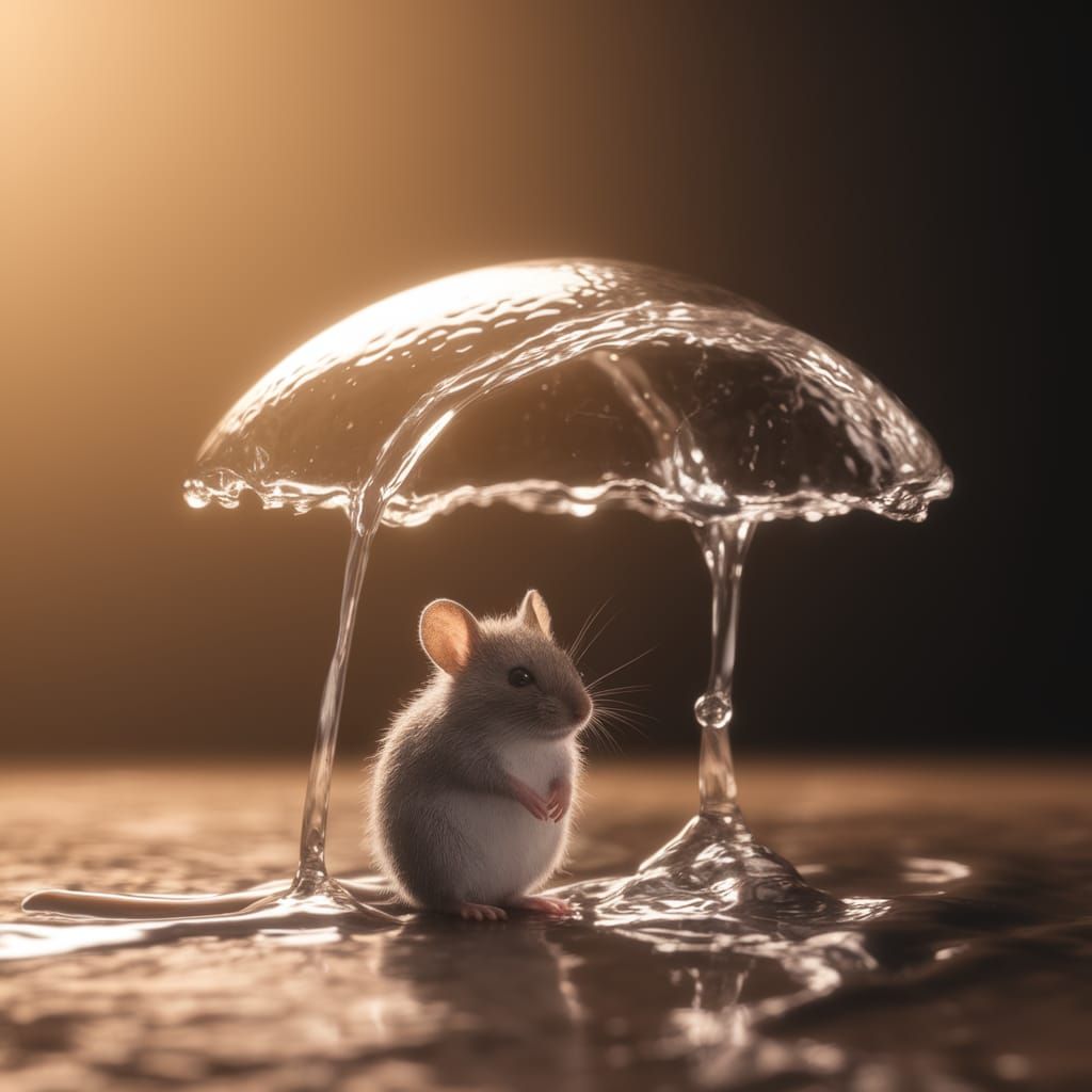 Mouse in Serene Water Sculpture Under Golden Light