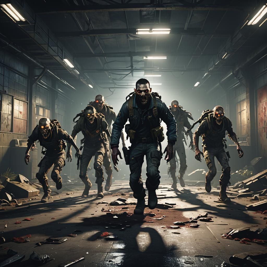 Zombies Approaching in Abandoned Research Lab, 3D Game Cinem...