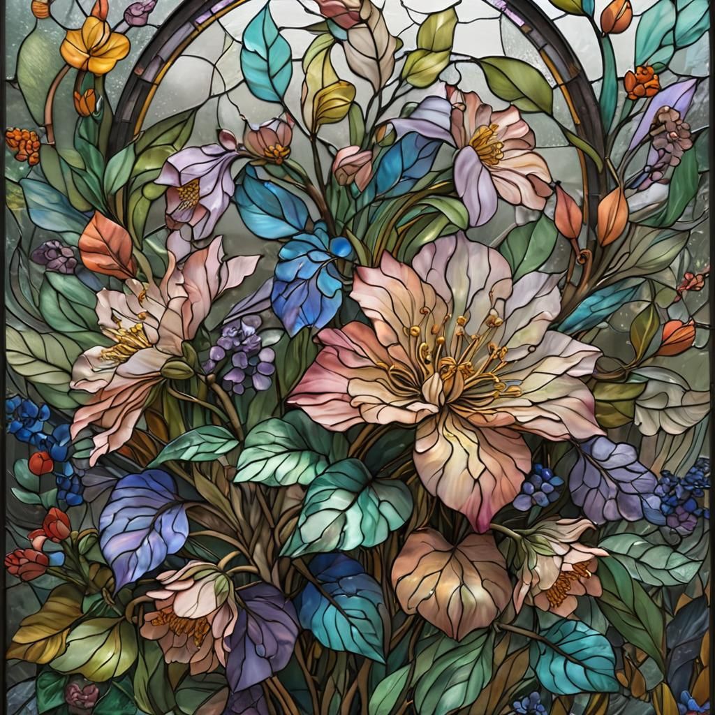 Botanical Liquid Centerpiece in Stained Glass Style