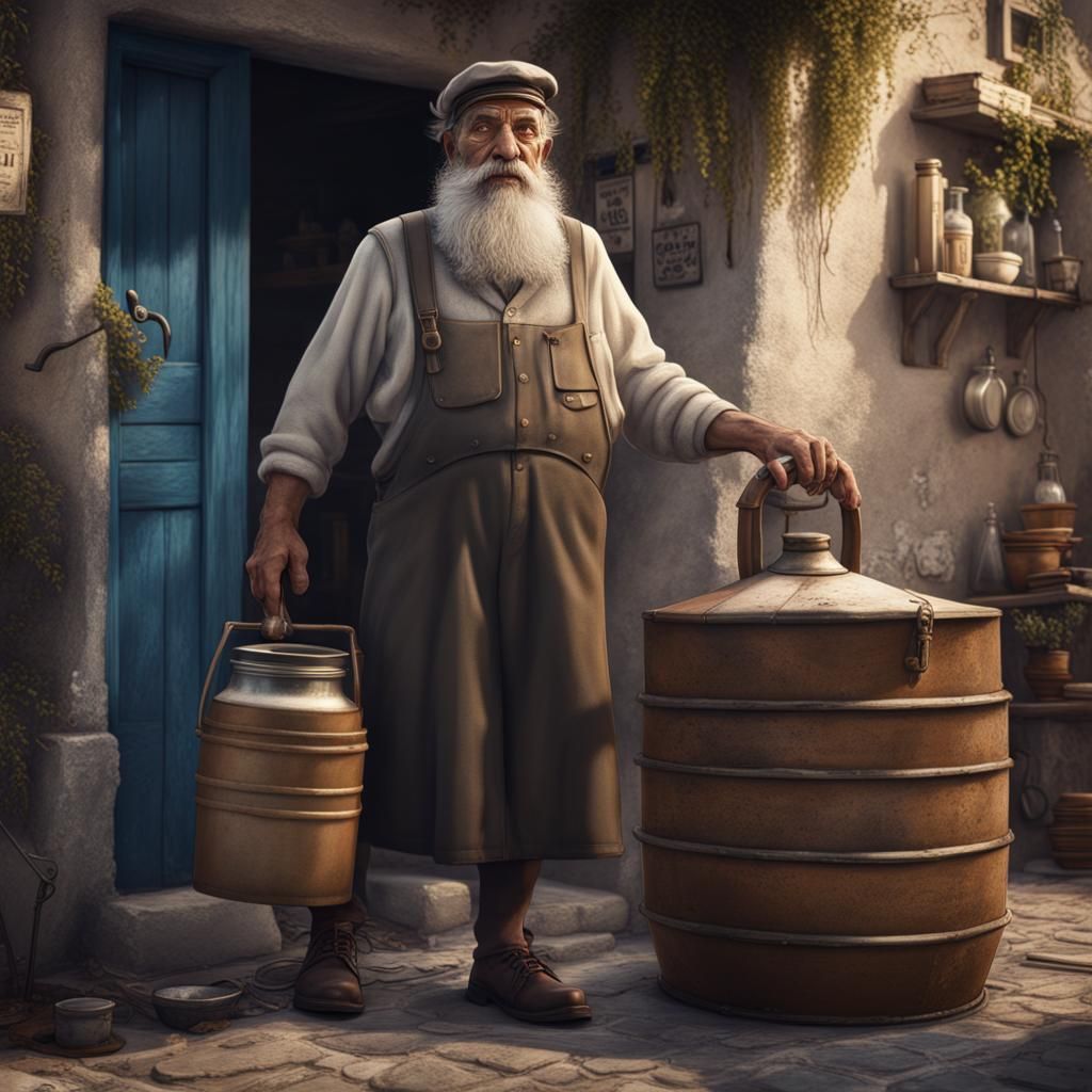 Greek Milkman: Detailed Matte Painting in Deep Color
