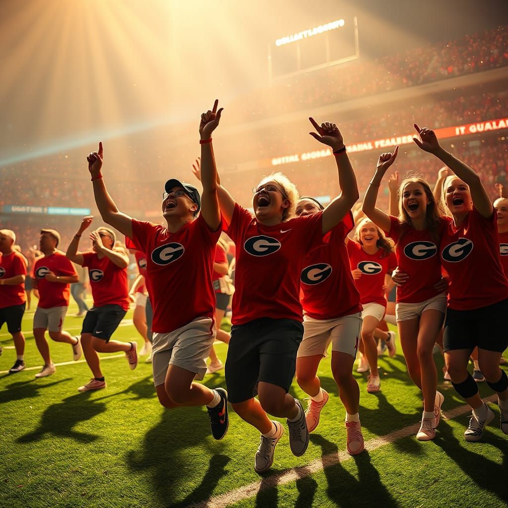 Victorious Football Fans Celebrate, in Art Nouveau Style