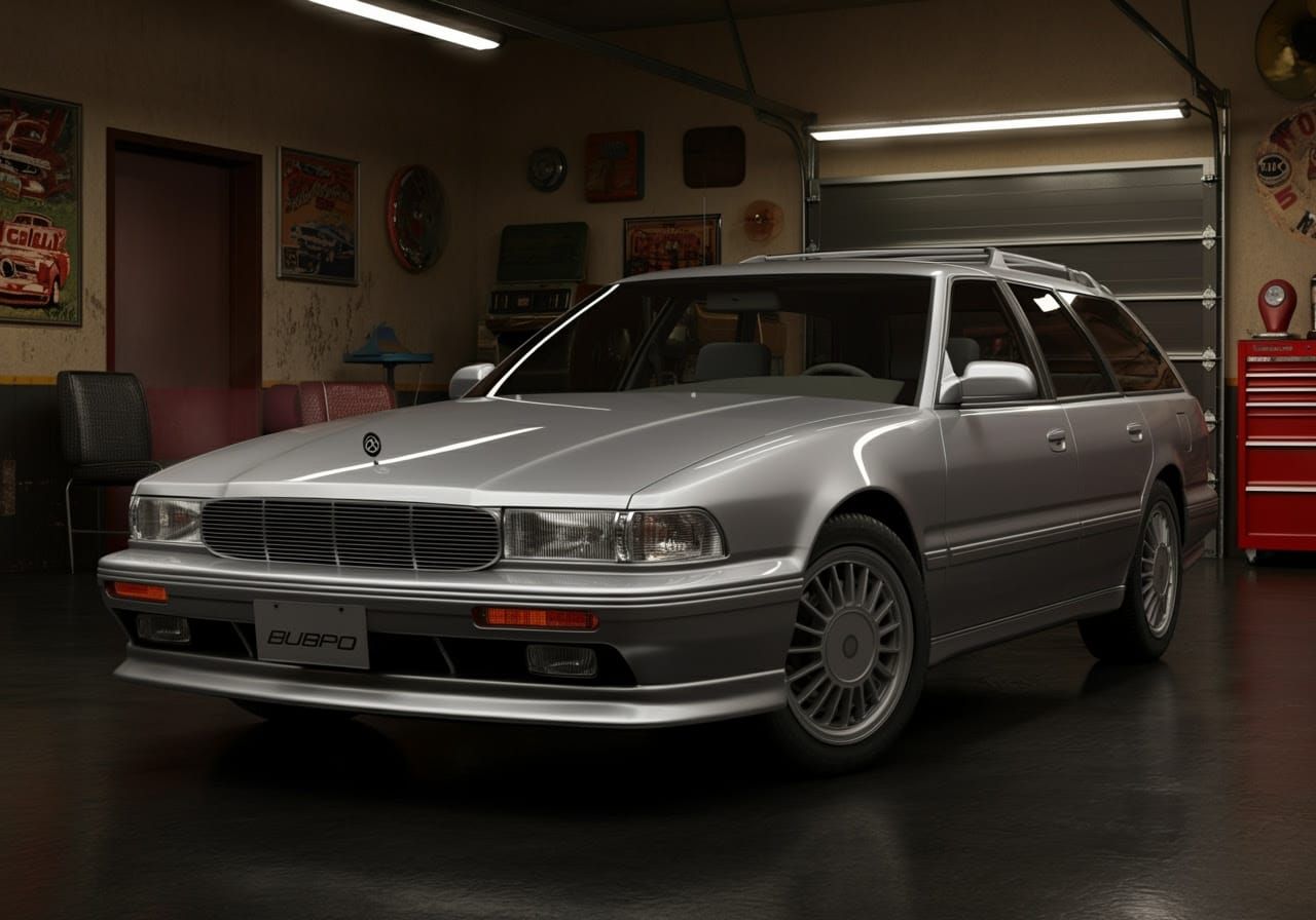 Retro Futuristic Family Wagon in Metallic Silver