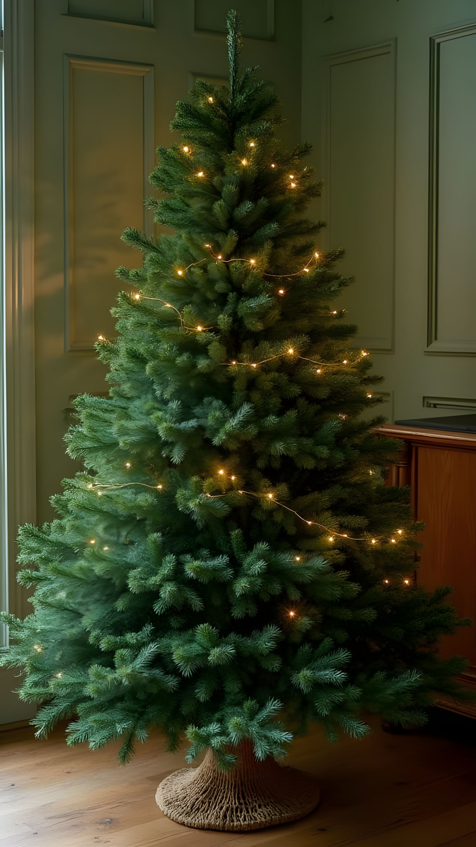 Vintage Green Christmas Tree with Dim Lighting