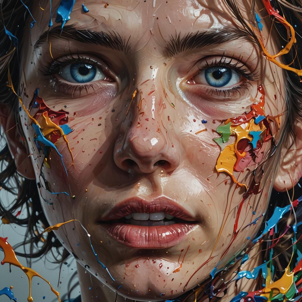 Enduring Figure in Hyperrealistic Splash Art