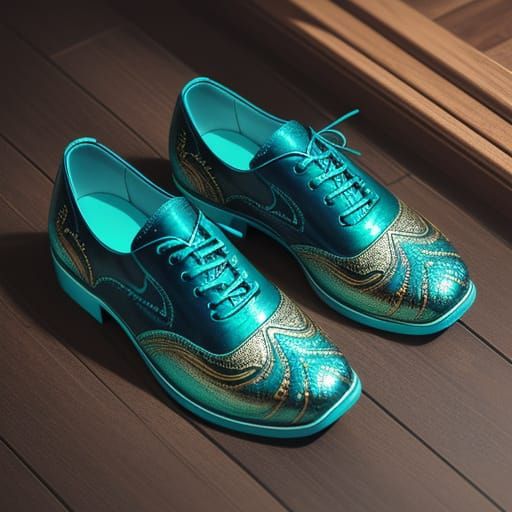 Teal Peacock Shoes: Photorealistic Concept Art