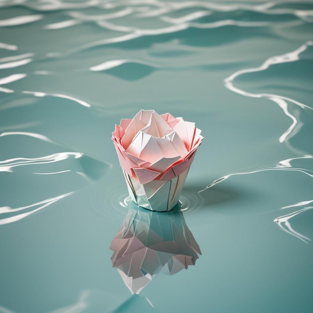 Origami Cup on Water in Pastel Colors