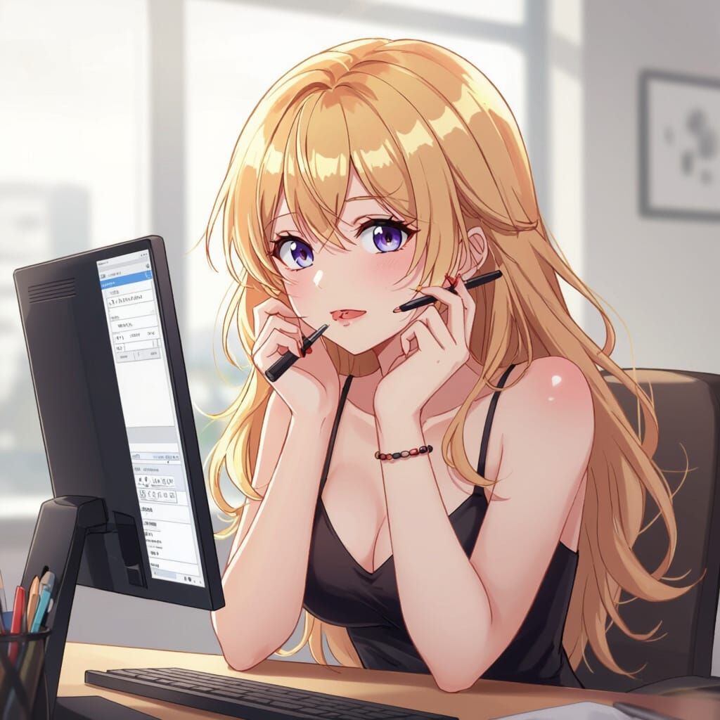 Blonde Woman Applies Burgundy Lipstick in Mirror