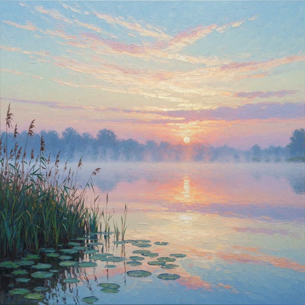 Majestic Dawn Symphony Over Serene Lake