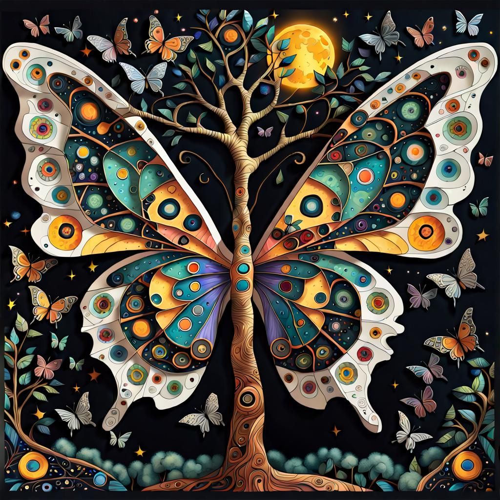 Colorful Butterfly Tree in Art Nouveau Style