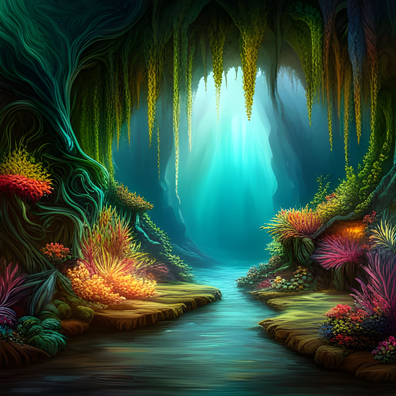 Jeweled Underwater Cave: A Fantastical Matte Painting