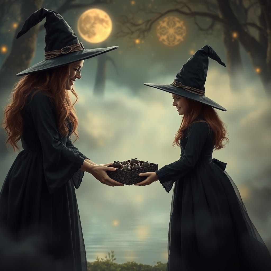 A Witch's Mother's Day Gift, in Kinkade Style