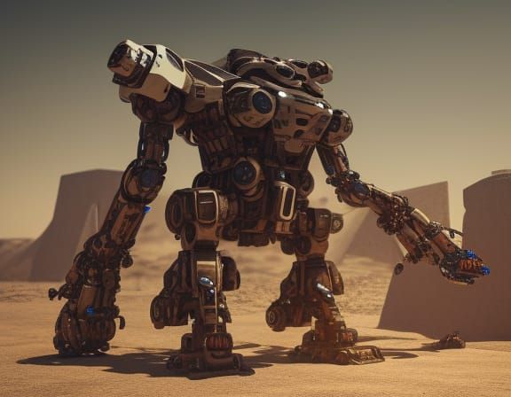 Steampunk Mecha Robot in Desert Wasteland