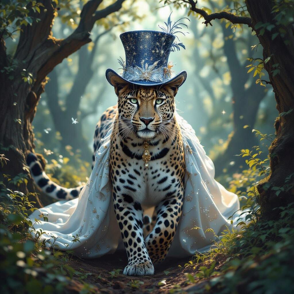 Leopard in Starlight Regalia in Enchanted Forest