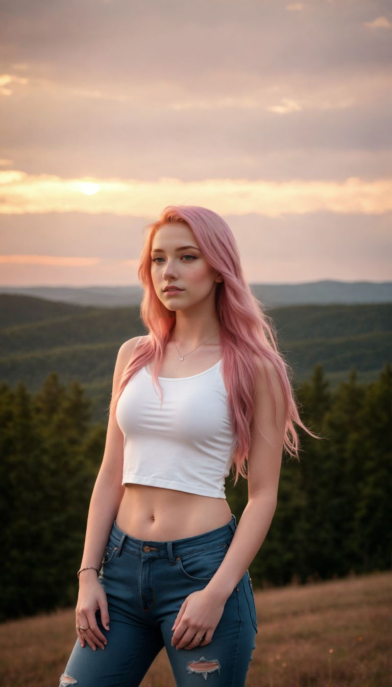 Ethereal Sunset Goddess in a Serene Landscape