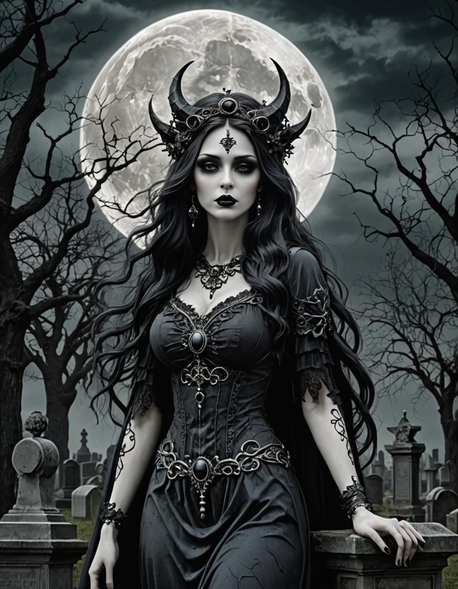 Mystical Moon Goddess in Cemetery