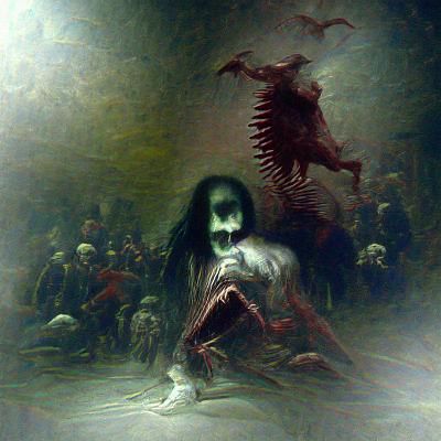 Grotesque Biomechanical Demon Hunter in Shadow