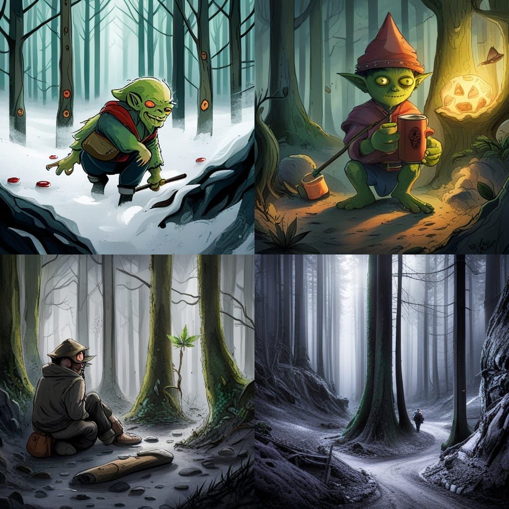 Goblin Smoking a Blunt in Misty Japanese Forest