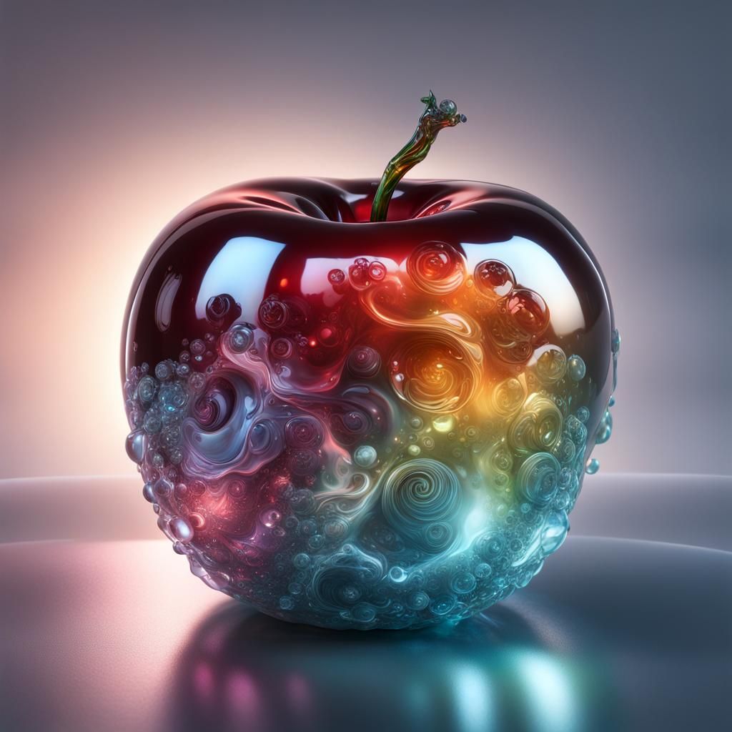 Glowing Glass Apple with Cosmic Energy