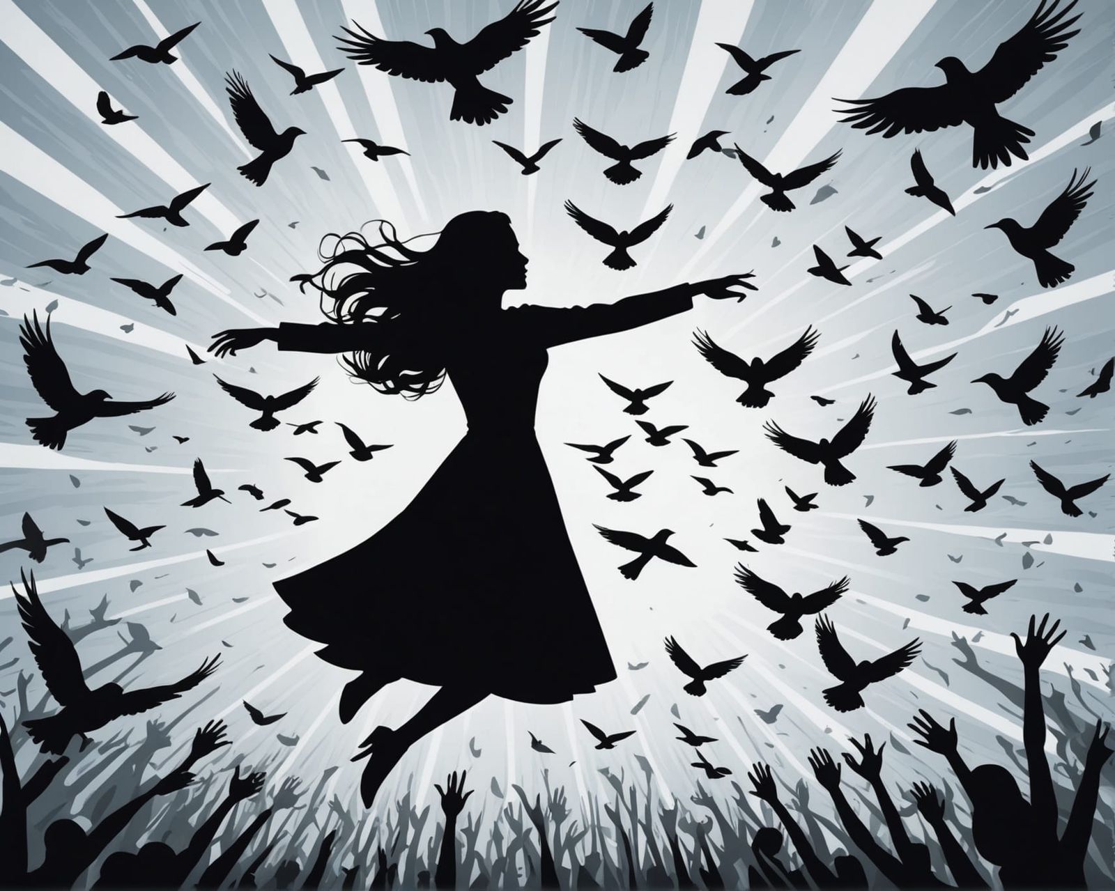 Woman Silhouette in Flight: Cartoon Art Style