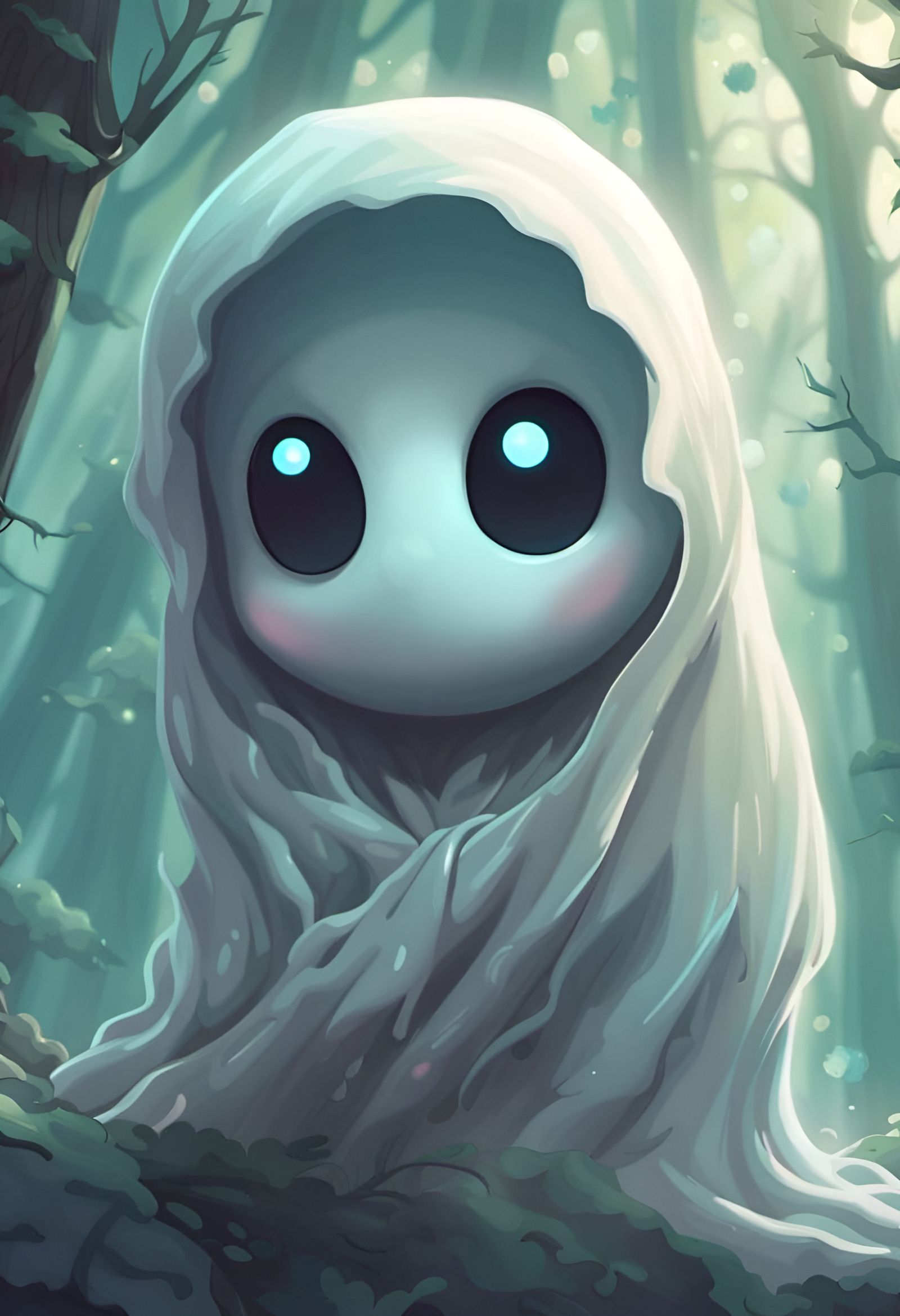 Adorable Ghost in Forest, Digital Illustration