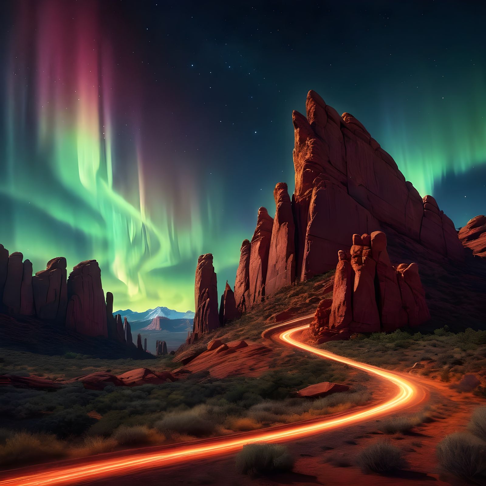 Ribbons of Light Over Red Rocks Park