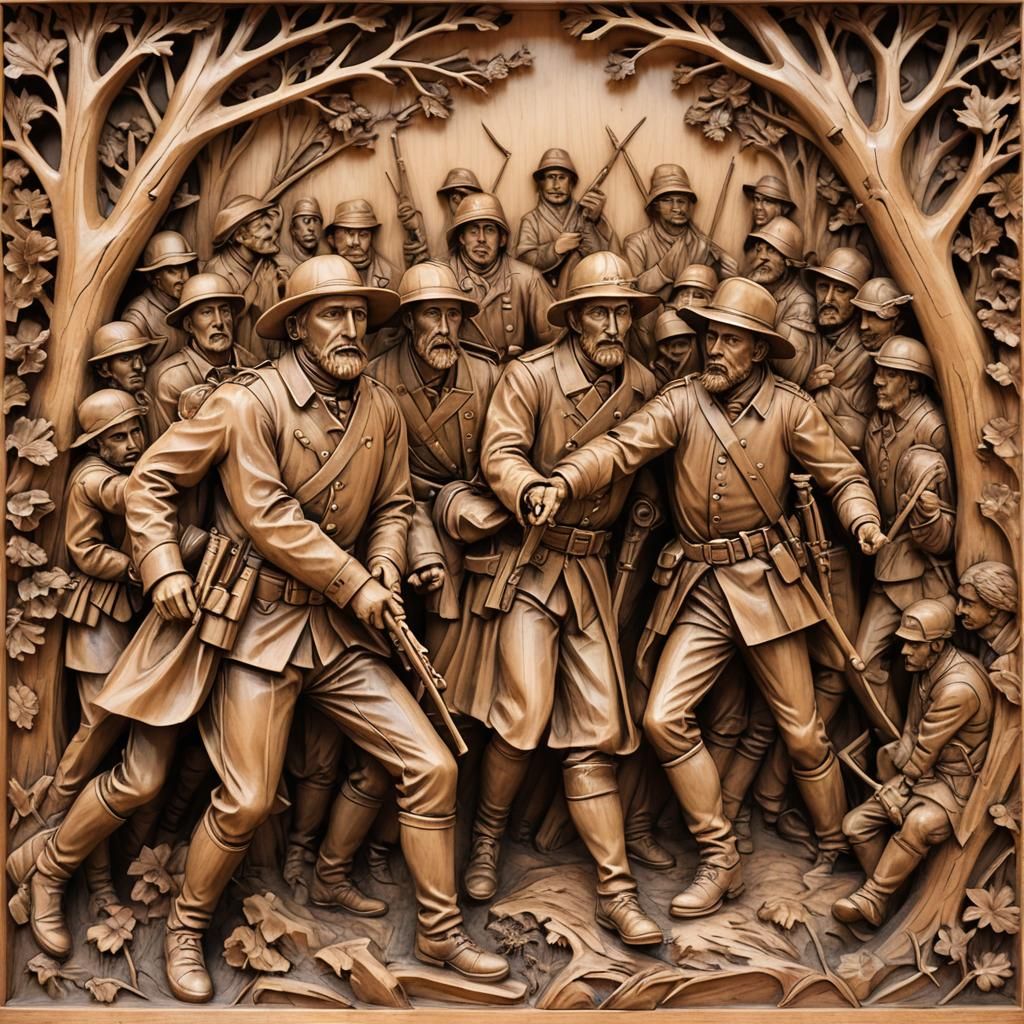 Maple Carving of a Civil War Scene