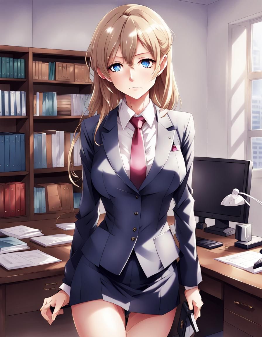 Anime Style Secretary Full Body Portrait