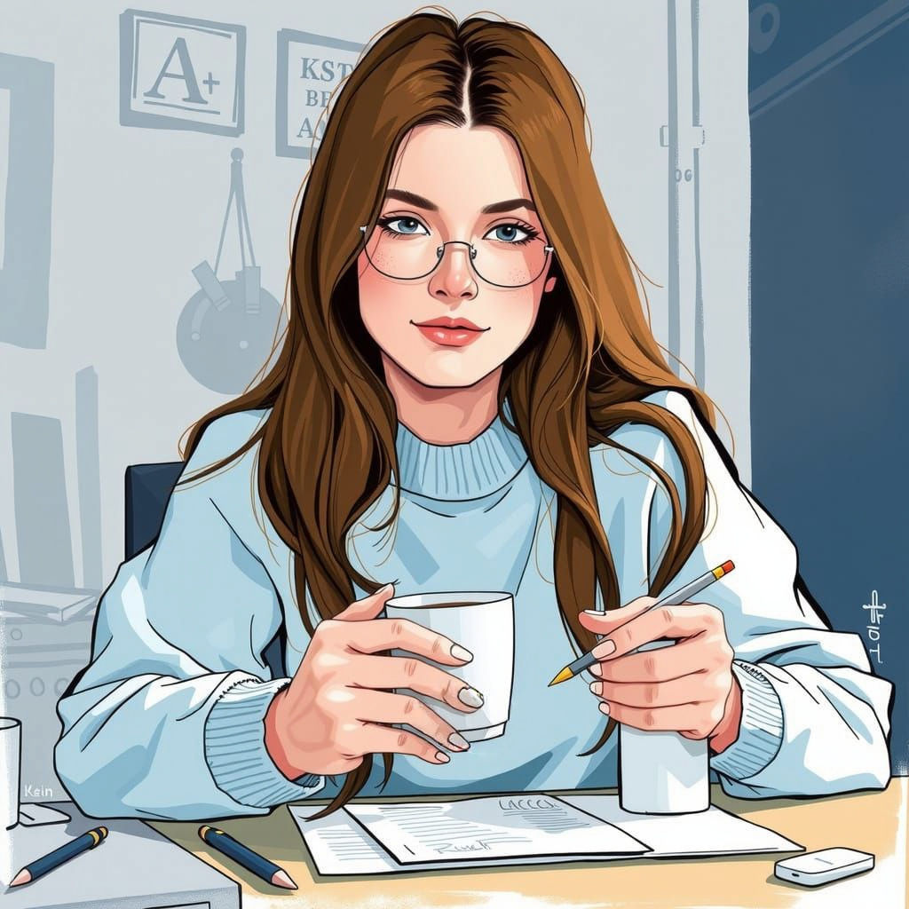 Woman Contemplating the Future in a Futuristic Study