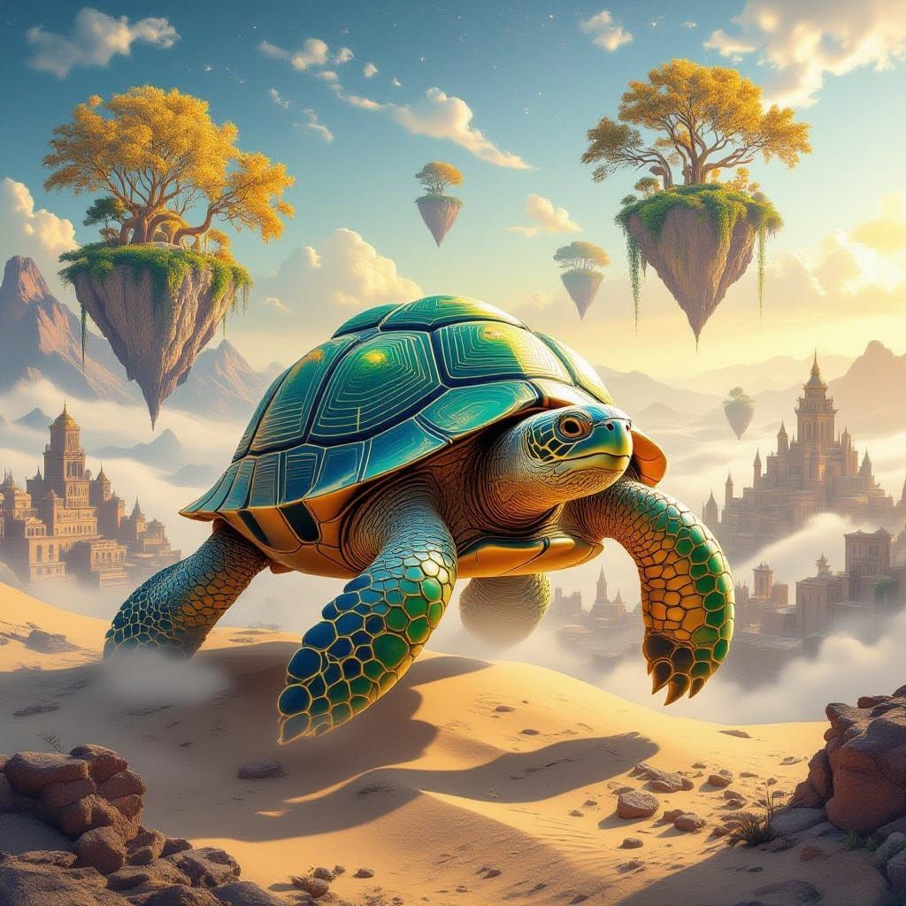 Гигантска костенурка, чиято коруба да е зелена със сребристи...