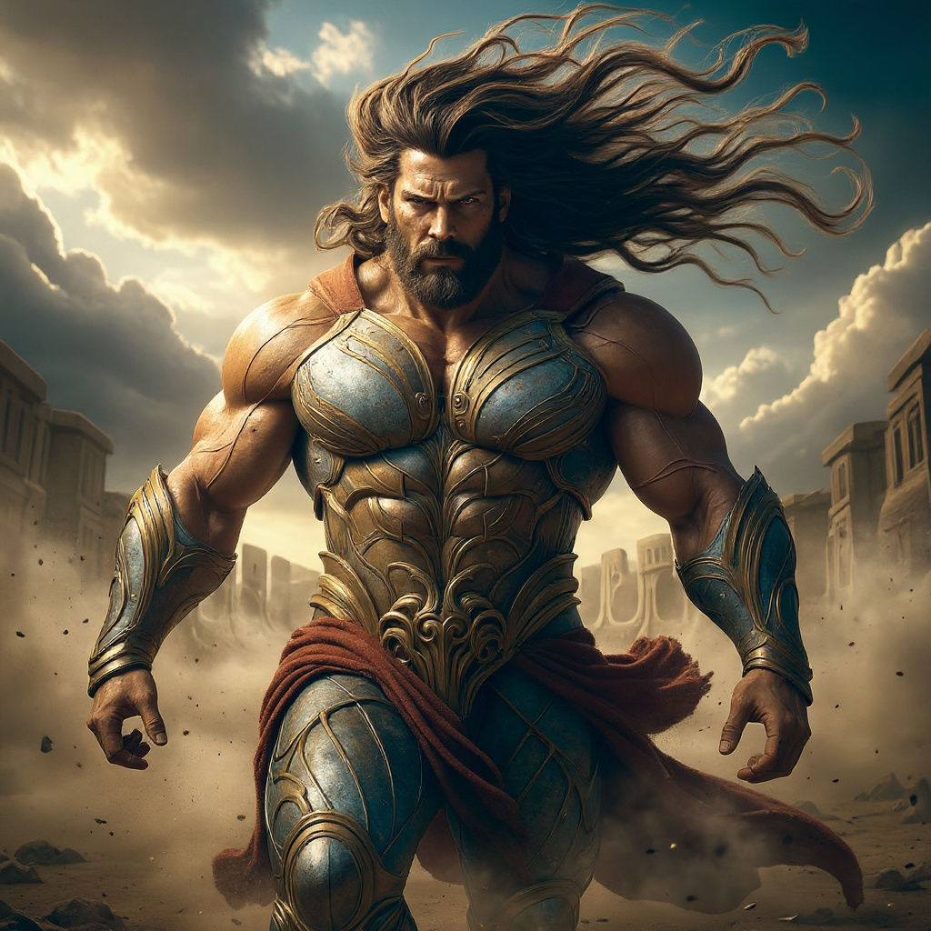 Epic Mythological Warrior in Heroic Battlefield Setting