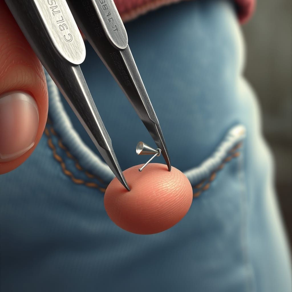 Realistic Close-Up of Tweezers Removing a Sliver