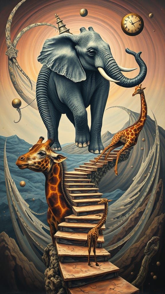 Surreal Woman with Melting Clocks as Oil Painting