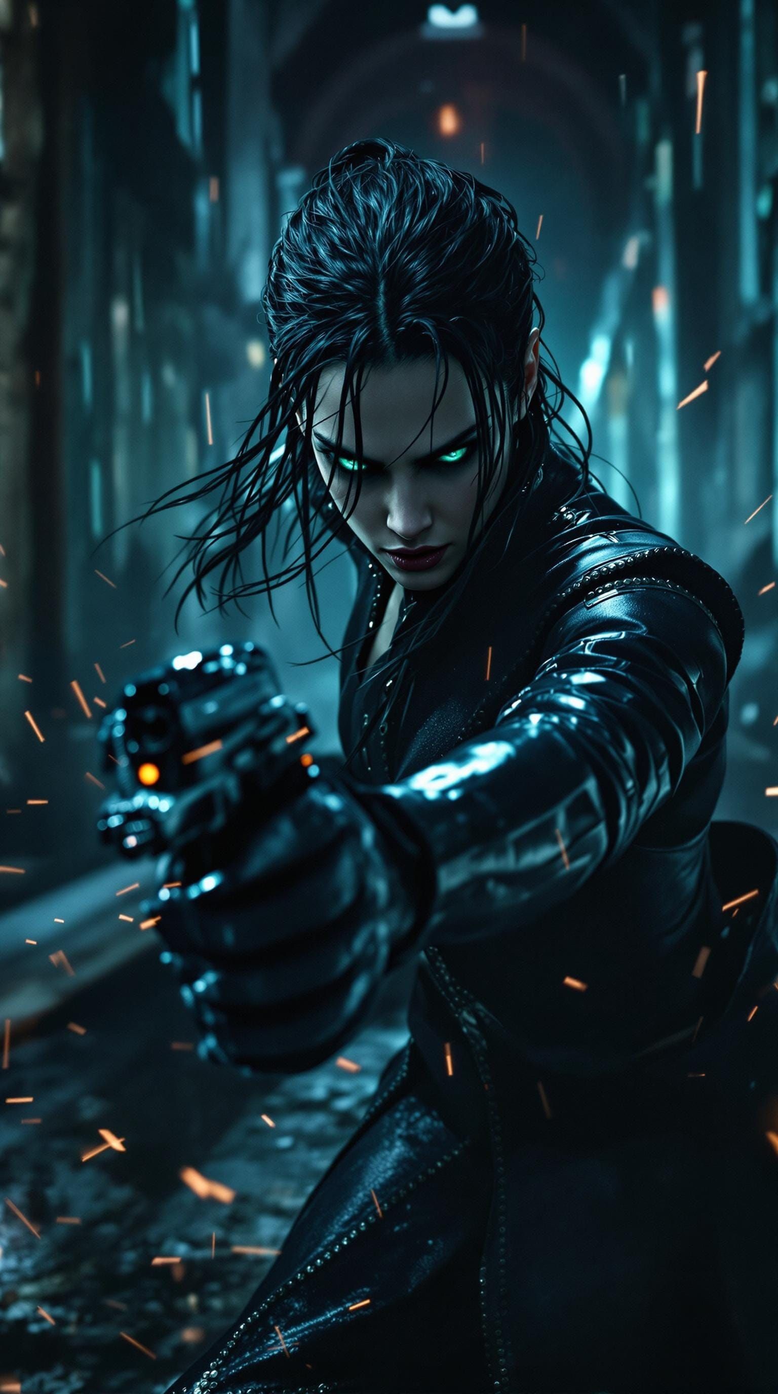 Trinity in Epic Cyberpunk Combat Pose