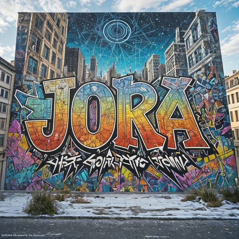 Epic Graffiti Mural Featuring JORA in Vibrant Urban Landscap...